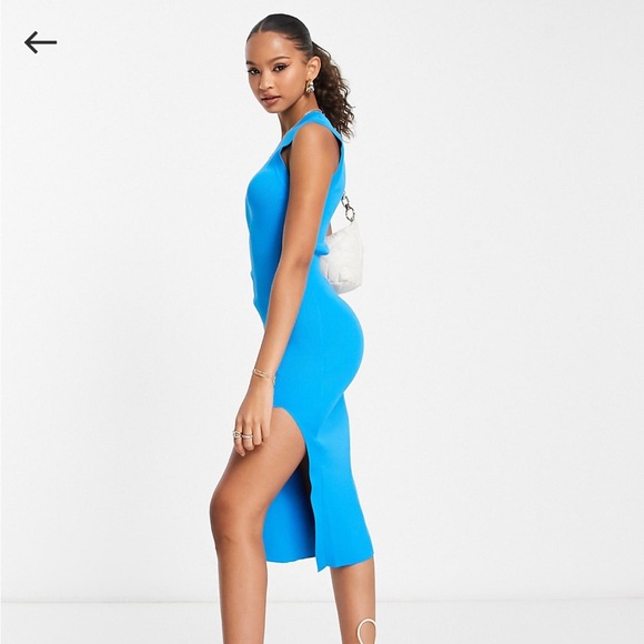 ASOS (Urban Revivo) Sleeveless Knit Midi Dress with Slit in Blue - Picture 3 of 6